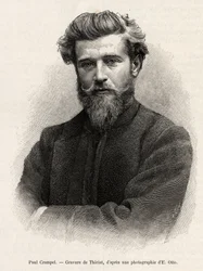 Portret Paula Crampela (1864-1891), francuskiego badacza Afryki Środkowej. Grawer Henri Thiriata ilustrujący historię „La mission Crampel” Alberta Nebouta (1862-1939), w 1890, w Le tour du Monde 1892, reżyseria: Edouard Charton (1807-1891), H