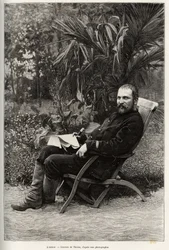 Portret autora dr Charles Edouard Hocquard (1853-1911), kierunek medyczny I klasy. Grawerowanie autorstwa Thiriata, aby zilustrować historię „Trente mois au Tonkin” autorstwa dr. Charlesa Edouarda Hocquarda (1853-1911), w 1885 r. w Le tour du monde, nouvea