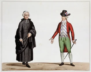 Poseł duchownego i modny z września 1789 r. - Litografia złoczyńcy, z Kolekcji strojów, broni i mebli służących w historii Rewolucji Francuskiej i Cesarstwa, autorstwa hrabiego Horacego de Viel Castel, wyd. Canson