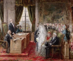 Studium małżeństwa cywilnego w ratuszu XIX dzielnicy, 1881 r.