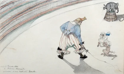 Scena cyrkowa: ujeżdżenie. Klaun z psem naukowcem i akrobatycznym słoniem. Rysunek Henri de Toulouse Lautrec (1864-1901) XIX-wieczny Albi, Musee de Toulouse Lautrec