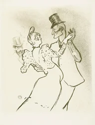 La Goulue i Valentin la Desossee. Plakat autorstwa Toulouse-Lautreca.