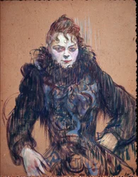 Portret kobiety w czarnym boa - olej na tekturze