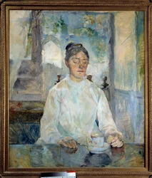 Portret hrabiny Toulouse Lautrec spożywającej śniadanie Obraz Henri de Toulouse Lautrec (1864-1901) 1881 Ndz. 0,93x0,81 m Albi, musee Toulouse Lautrec