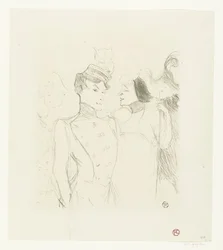 Portret aktorek Marcelle Lender en Eve Lavallière in een revue in het Théâtre des Variétés Pożyczkodawca i Lavalliere