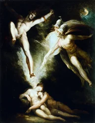 Szatan dotknięty mieczem Ithuriela – Johann Heinrich Fussli (1741-1825)