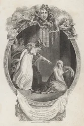 Scena z Tragedii Jane Shore autorstwa Nicholasa Rowe (rycina)