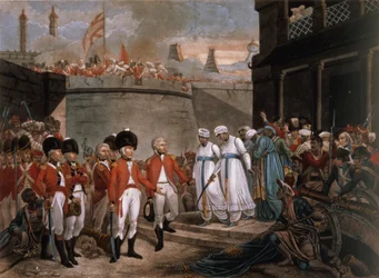 Kapitulacja dwóch synów Tippoo Sahiba (1749-99) jako zakładników w ramach odszkodowań za wojnę z Wielką Brytanią