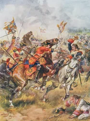 Szarża Third Dragoons, ilustracja z „Glorious Battles of English History” autorstwa majora C.H. Wylly