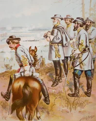 Generał Robert E. Lee (1807-70) w bitwie pod Fredericksburgiem, 13 grudnia 1862 r.