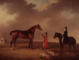 Gniady koń z luzakiem na Newmarket Heath