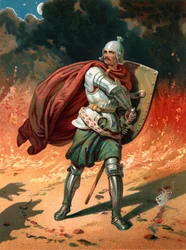 „Chrześcijanin, tytułowy pielgrzym, w walce z Apollyonem, Niszczycielem, Aniołem Otchłani”