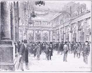 Wewnątrz Royal Exchange w Manchesterze, ilustracja z Cassells History of England, 1900