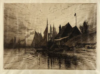 Wieczór, port w Nowym Jorku