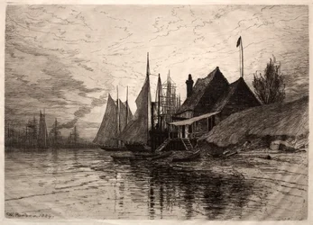Wieczór, port w Nowym Jorku