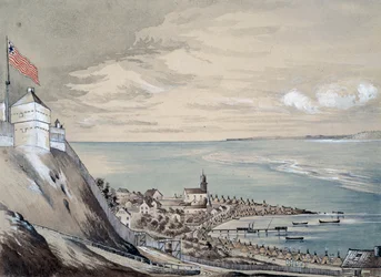 Fort i wieś Mackinaw, z obozowiskiem indiańskim, wrzesień 1842 (wc na papierze)