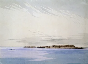 Stara Mackinaw, z francuskim fortem, 1842 (wc na papierze)