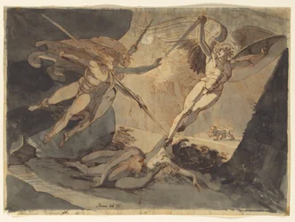 Szatan zaczyna się od dotknięcia włóczni Ithuriela, 1776.