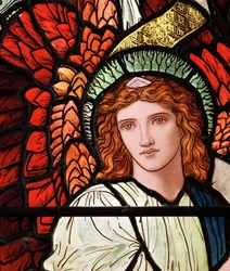 Grasmere, St Oswald, James Powell & Sons, Henry Holiday, detal Ministering Angels, 1893