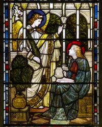 Kirkstall, St Stephen, Heaton Butler & Bayne, Henry Holiday, Zwiastowanie, c.1870