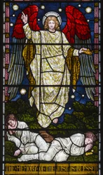 Kirkstall, St Stephen, Heaton Butler & Bayne, Henry Holiday, Pamięć o sprawiedliwych jest błogosławiona, Przysłów rozdział 10, werset 7, c.1870