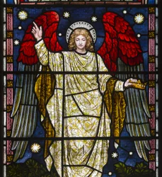 Kirkstall, St Stephen, Heaton Butler & Bayne, Henry Holiday, Pamięć o sprawiedliwych jest błogosławiona szczegół, Przysłów rozdział 10, werset 7, c.1870