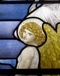Wolsingham, St Mary & St Stephen, James Powell & Sons, Henry Holiday, Jacobs Ladder, Angel detail, 1881