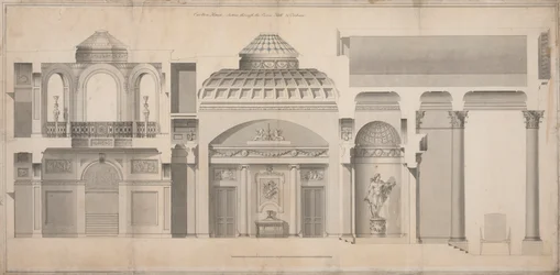 Carlton House, Pall Mall, Londyn: sekcja portyku, sali i trybuny