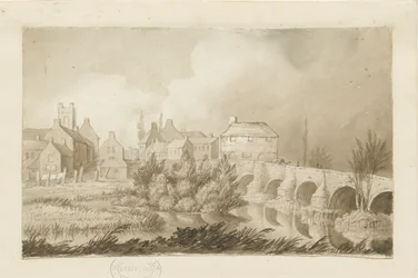 Burton-upon-Trent Bridge and Town: rysunek w sepii, bd [ok. 1840]