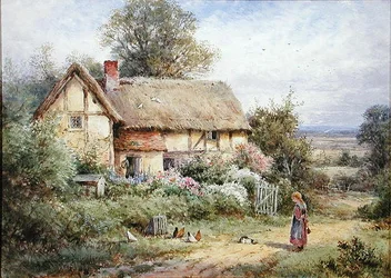 Karmienie zwierzaków babci (akwarela na papierze)