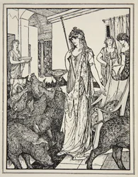 Circe wysyła Swine (Towarzysze Ulissesa) do Styes, frontispis z „Opowieści o morzach greckich” Andrew Langa, 1926 (atrament na papierze)