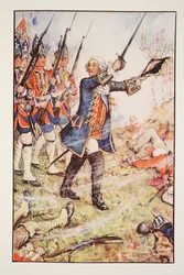 Jerzy II w Dettingen, 1743, ilustracja z "A History of England" C.R.L. Fletchera i Rudyarda Kiplinga, 1911