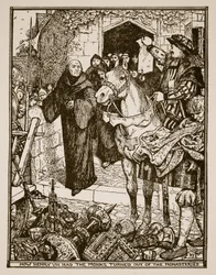 Jak Henryk VIII kazał wyrzucić mnichów z klasztorów, ilustracja z „Historii Anglii” autorstwa C.R.L. Fletcher i Rudyard Kipling, 1911