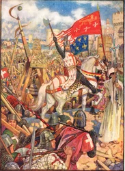 Ryszard Lwie Serce na wyprawach krzyżowych, ilustracja z „Historii Anglii” Rudyarda Kiplinga, 1911