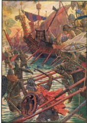 Lądowanie Duńczyków, ilustracja z "Historii Anglii" Rudyarda Kiplinga, 1911 r.