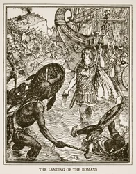 Lądowanie Rzymian, ilustracja z "Historii Anglii" C.R.L. Fletchera i Rudyarda Kiplinga, 1911 r.