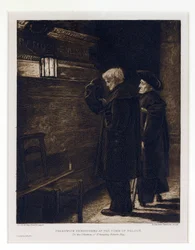 Dwóch mieszkańców szpitala Greenwich, zebranych z grobu Horatio Nelsona (1758-1805) w krypcie kościoła św. Pawła (Londyn, Anglia)