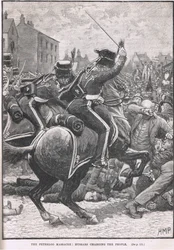 Masakra w Peterloo z Huzarami szarżującymi na ludzi, ilustracja z "Ilustrowanej historii Anglii" Cassella, wydanej ok. 1910 r.