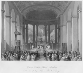 Kaplica rzymskokatolicka, Moorfields. Uroczysta msza w dzień Bożego Narodzenia, około 1841.