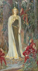 Obrazy prerafaelickie: Dawno, dawno temu (Królewna Śnieżka) (Blanche Neige) par Rheam, Henry Meynell (1859-1920). Akwarela, gwasz na papierze, 78x43. Prywatna kolekcja