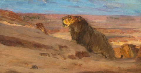 Lwy na pustyni, ca. 1897-1900.