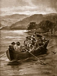 Synowie Elfwalda utonęli w Windermere, ilustracja z „Hutchinson
