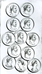 Portrety cesarzy rzymskich, z „Historii schyłku i upadku Cesarstwa Rzymskiego”, tom II, strona 50, autorstwa Edwarda Gibbona, 1808