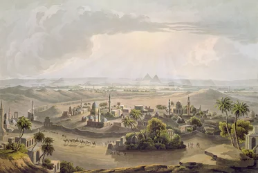 Piramidy w Kairze, rytowane przez Daniela Havella (1785-1826), 1809