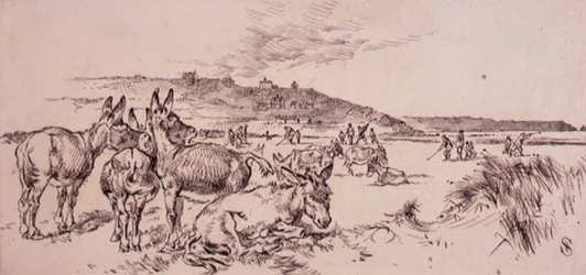 Osły na polu golfowym, ilustracja z magazynu „Graphic”, wyd. c.1870 (lito)