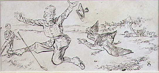 The Attacked Golfer, ilustracja z magazynu „Graphic”, wyd. c.1870 (lito)