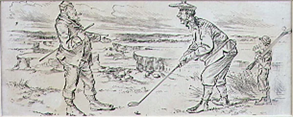 Niepewny golfista, ilustracja z magazynu „Graphic”, wyd. c.1870 (lito)