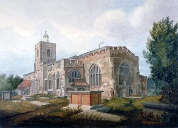 Widok południowo-wschodni kościoła św Dunstana, Stepney, Londyn, c1820