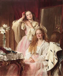 Portret Emmy i Frederiki Bankes z Soughton Hall przy toaletce, 1869 r.