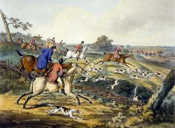 Pełny krzyk z „Polowania na lisy”, grawerowane przez Thomasa Sutherlanda (1785-1838) (kolor lito)